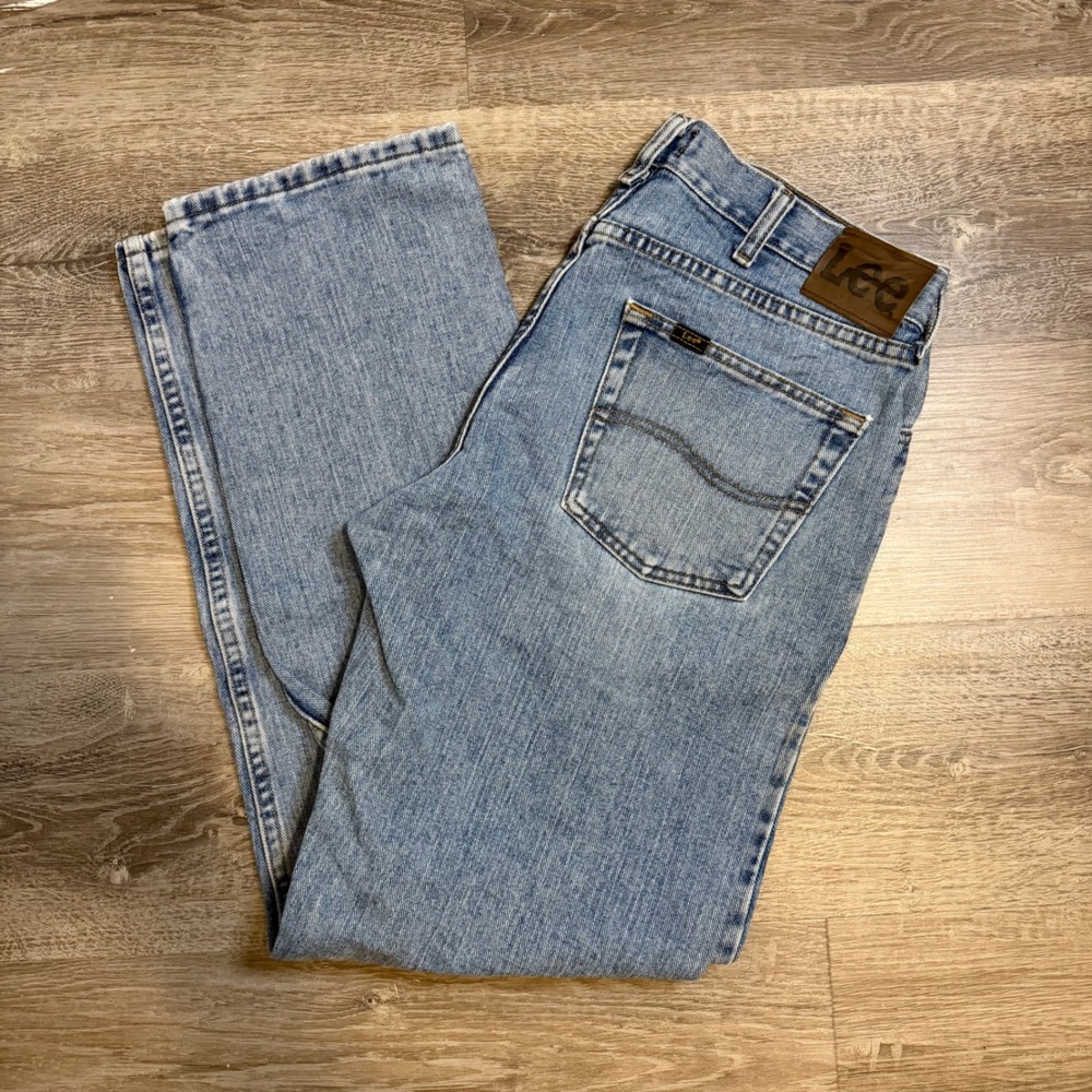 Lee Regular Fit Straight Leg Jeans Mens Size 34x32 Light Wash Denim Pants